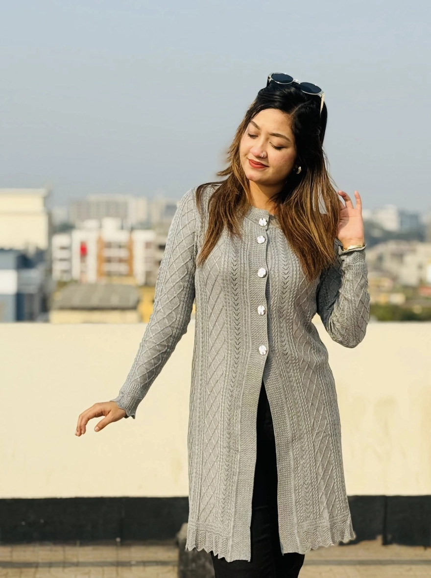 The Elegant Diamond-Texture Longline Cardigan