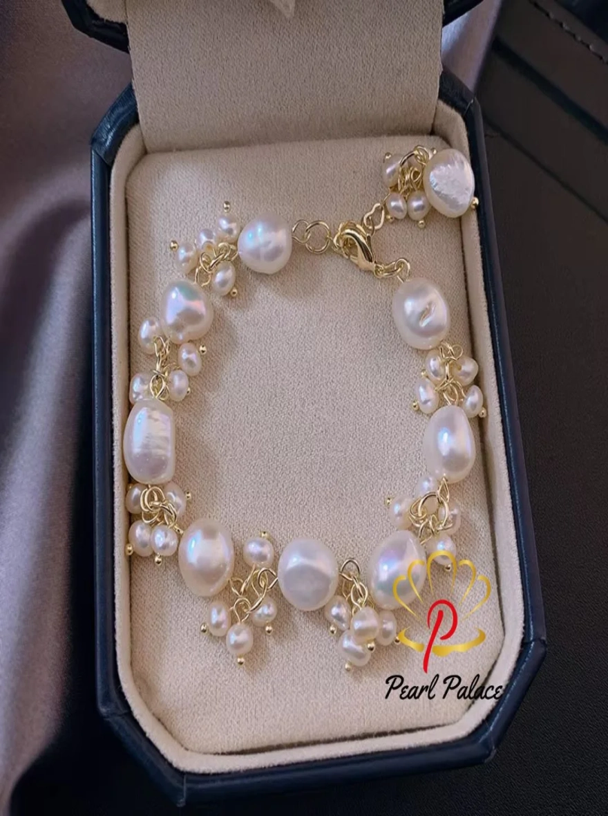 100% Natural Baroque Freshwater Pearl 14K Gold Filled Women's Bracelet with Charm – Handmade Jewelry Accessories