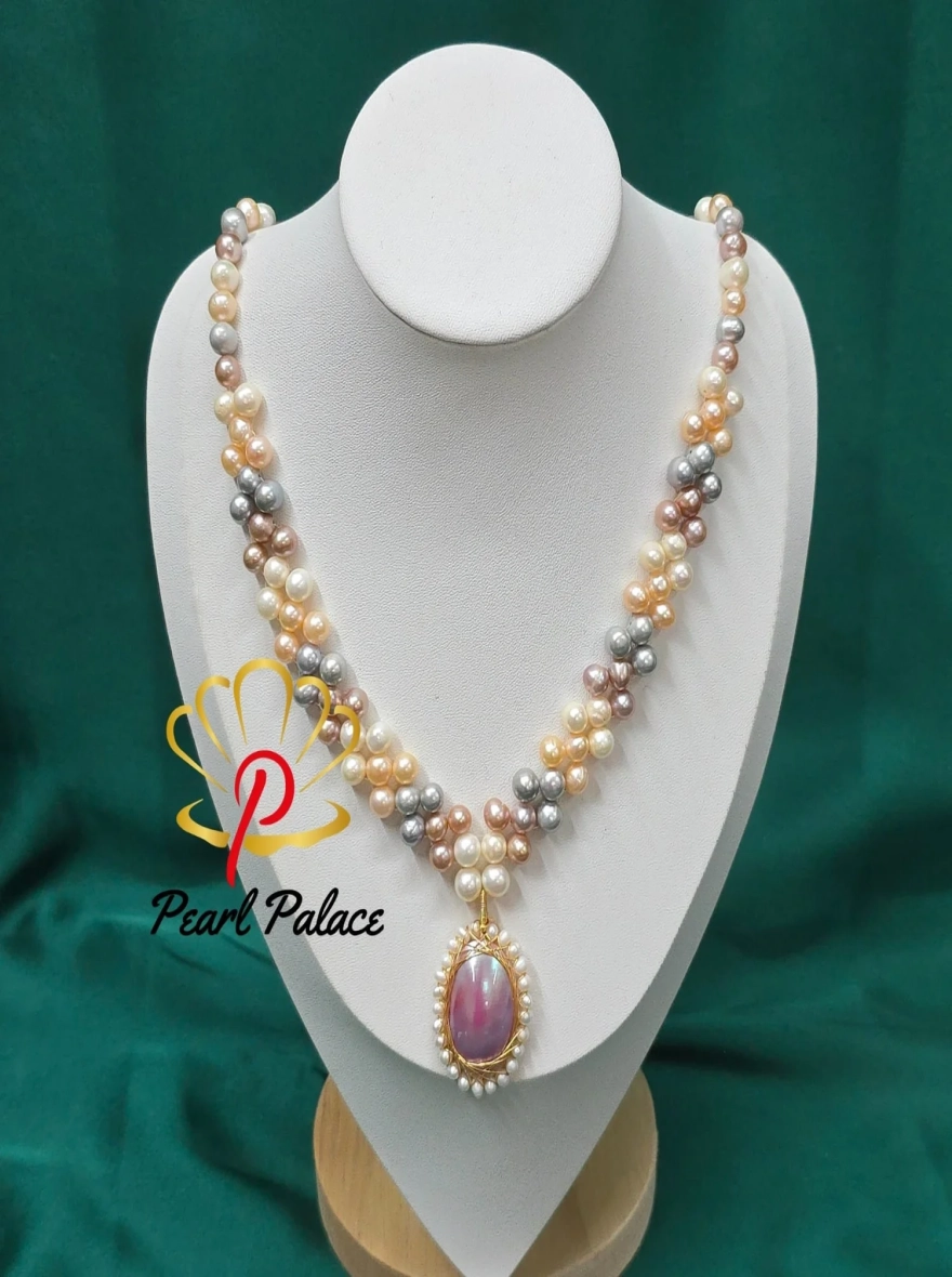 Multicolor Freshwater Pearl Necklace with Shell Pendant