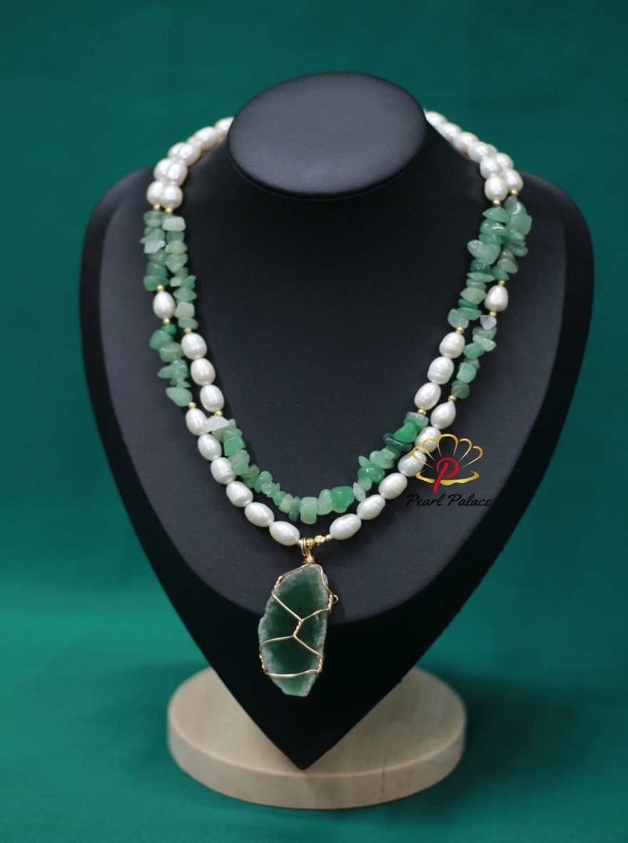 Rice pearl & penna stone With pendant