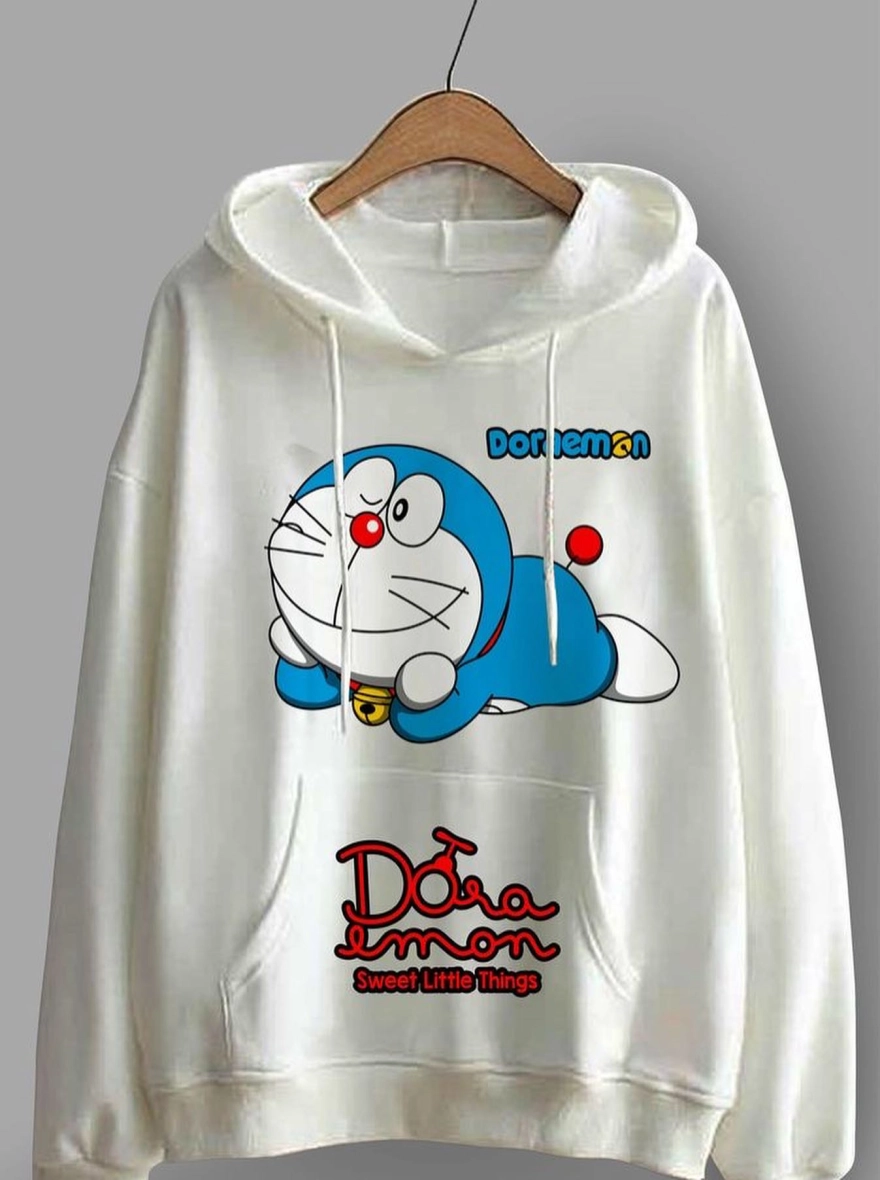 Doraemon Premium Casual Graphic Hoodie – White