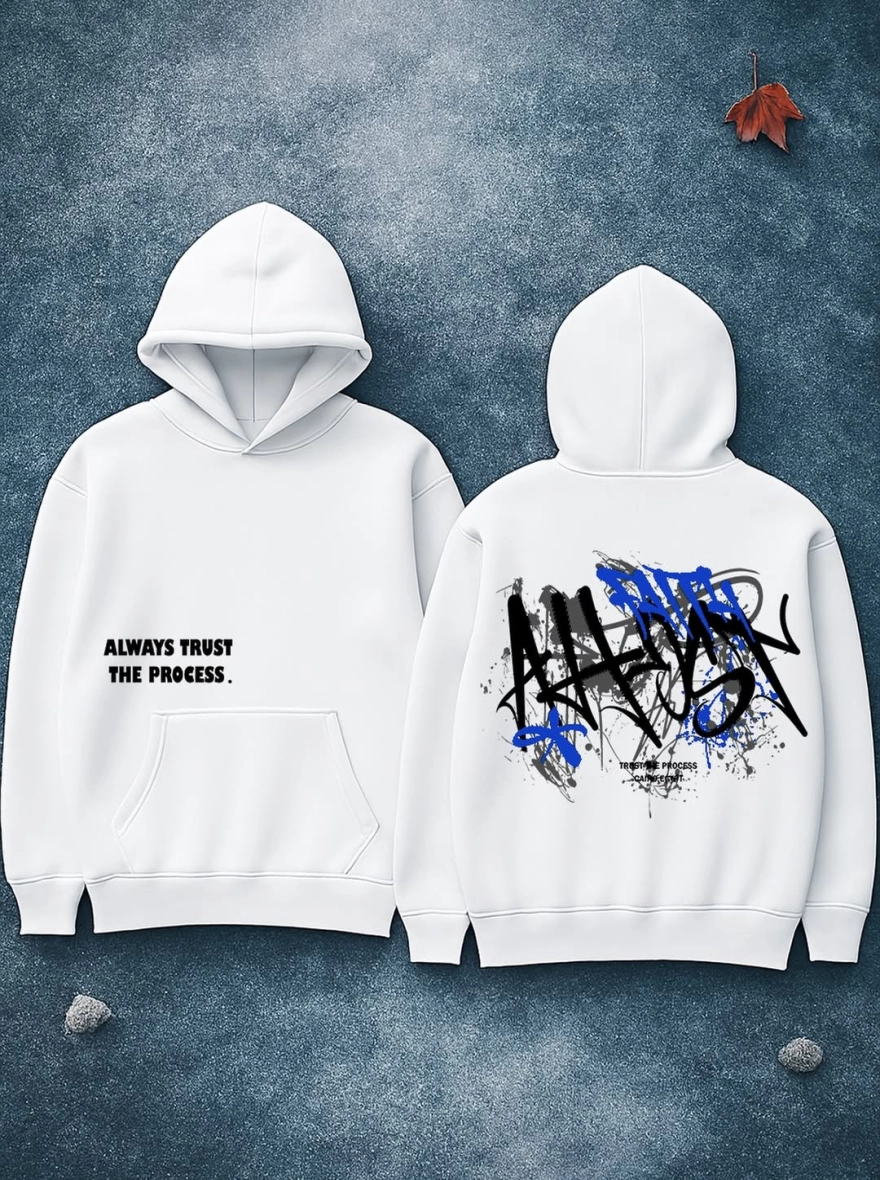 Word Cloud Graphic Printed Unisex White Hoodie