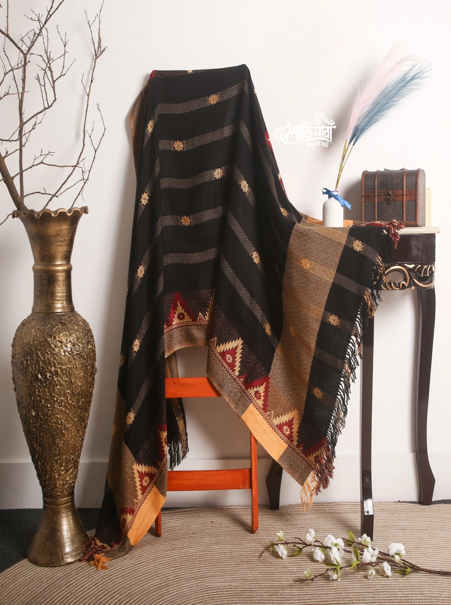 Premium Minakari Jamdani Black Shawl