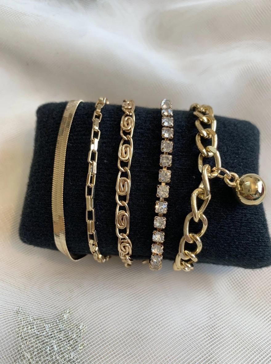 Aurora 18K Gold-Plated 5-Piece Layering Bracelet Set