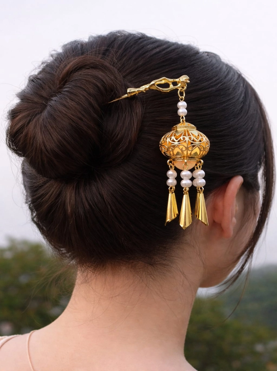 Celestial Golden Lantern Tassel Hair Pin