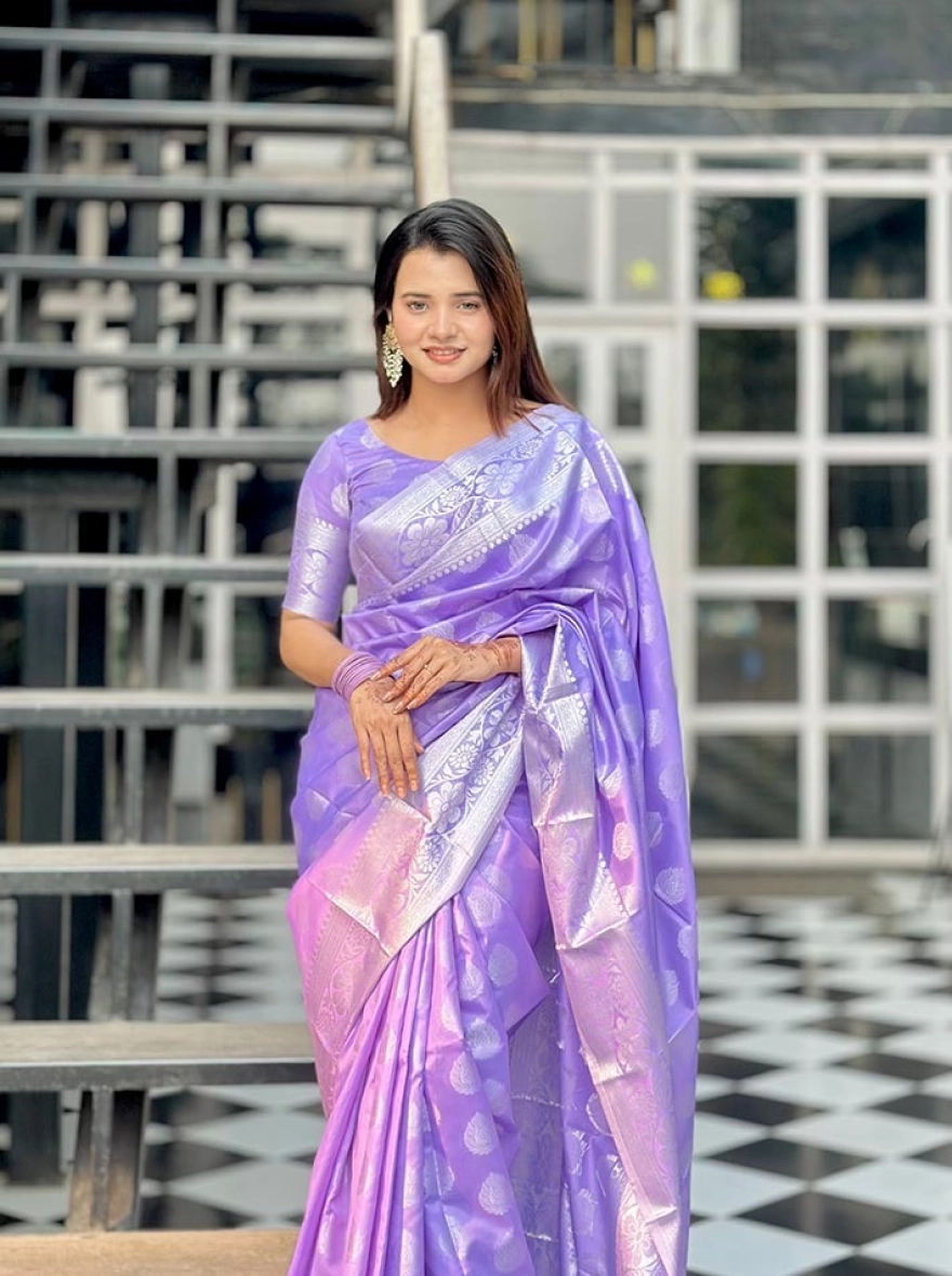 Lavender Silver Zariwork Silk Saree