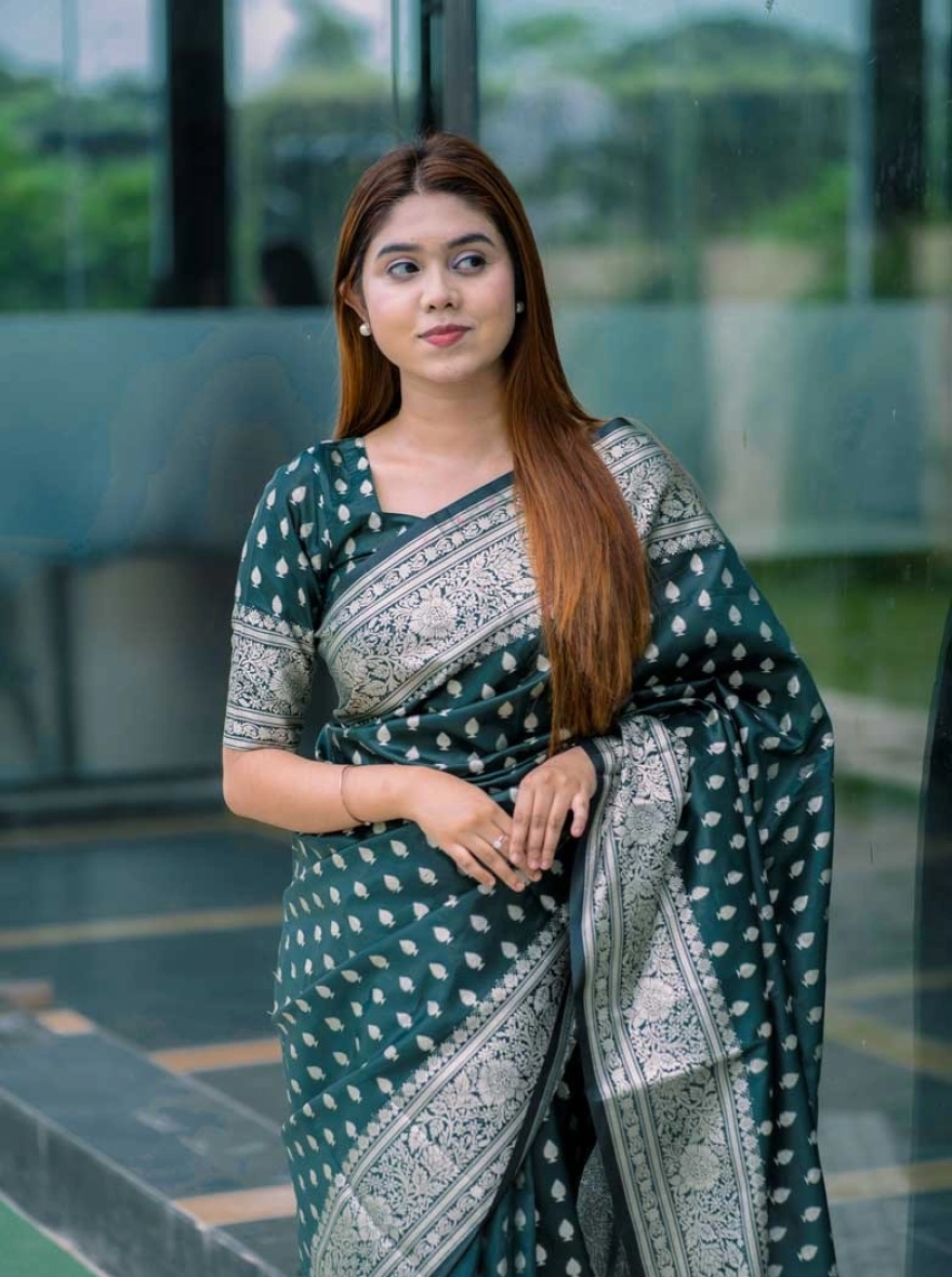 Emerald Silver Katan Saree