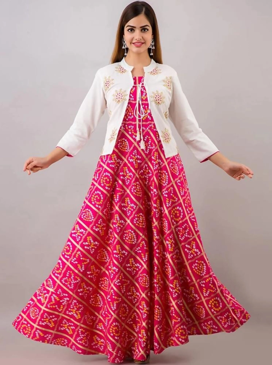 Readymade Full AC Cotton Casual Pink Printed Kurti with Koti
