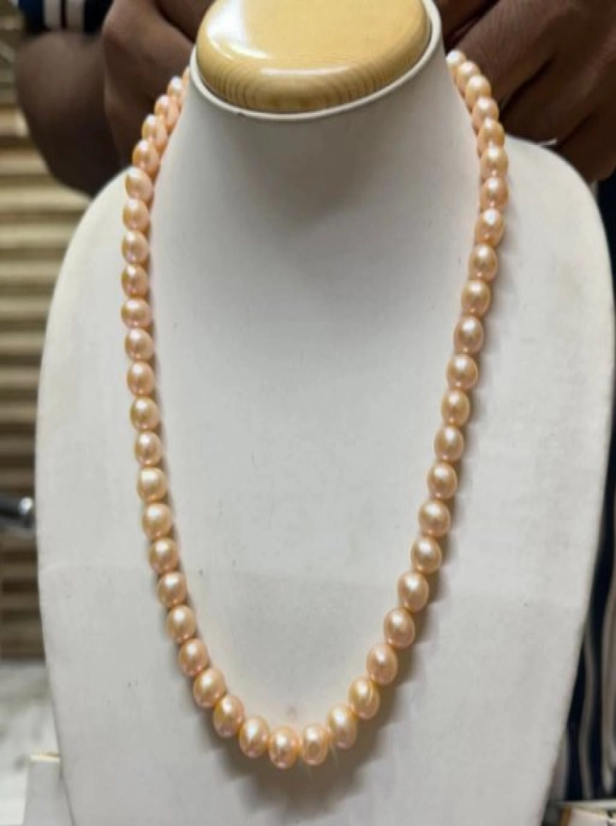 Peach colour Round pearl one layer necklace