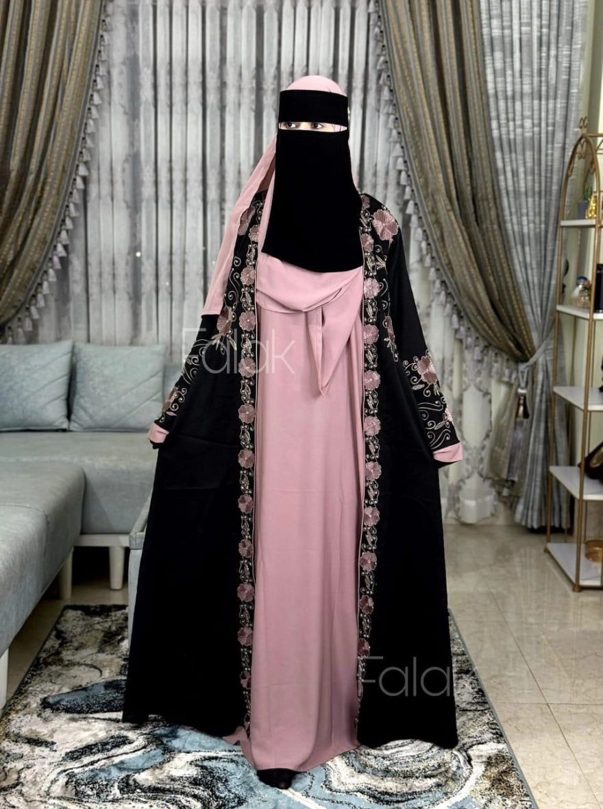 Rose Garden Floral Contrast Open Abaya