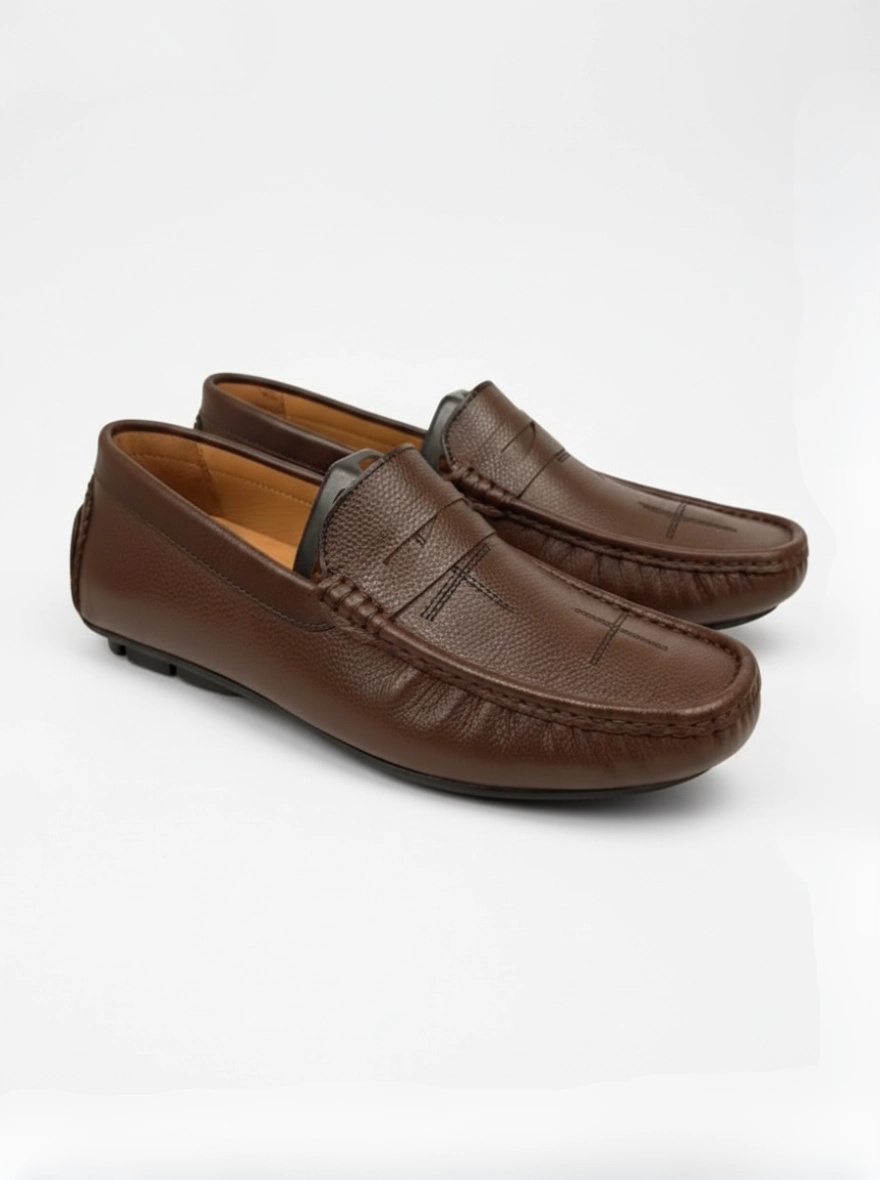 Exclusive Design Genuine Leather Loafers for Men - Brown