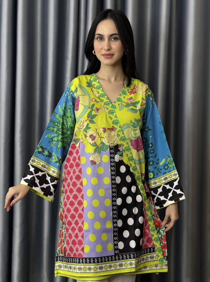 Vibrant Multi-Pattern Patchwork Fusion Kurti