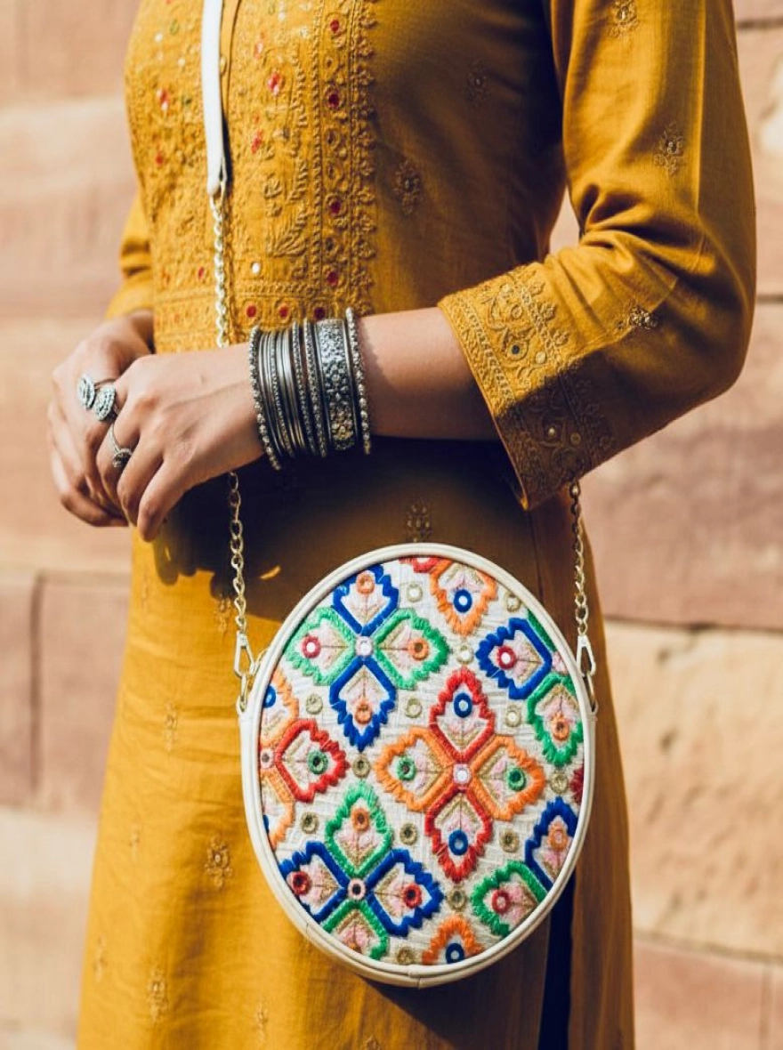 Midnight Flora Embroidered Mirror-Work Bag