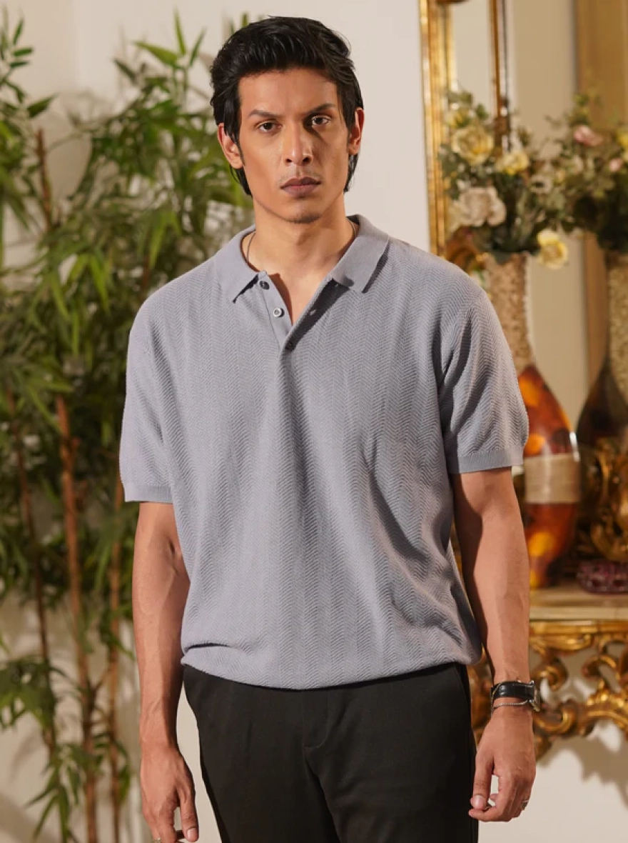 Bologna Blue Steel Knit Polo