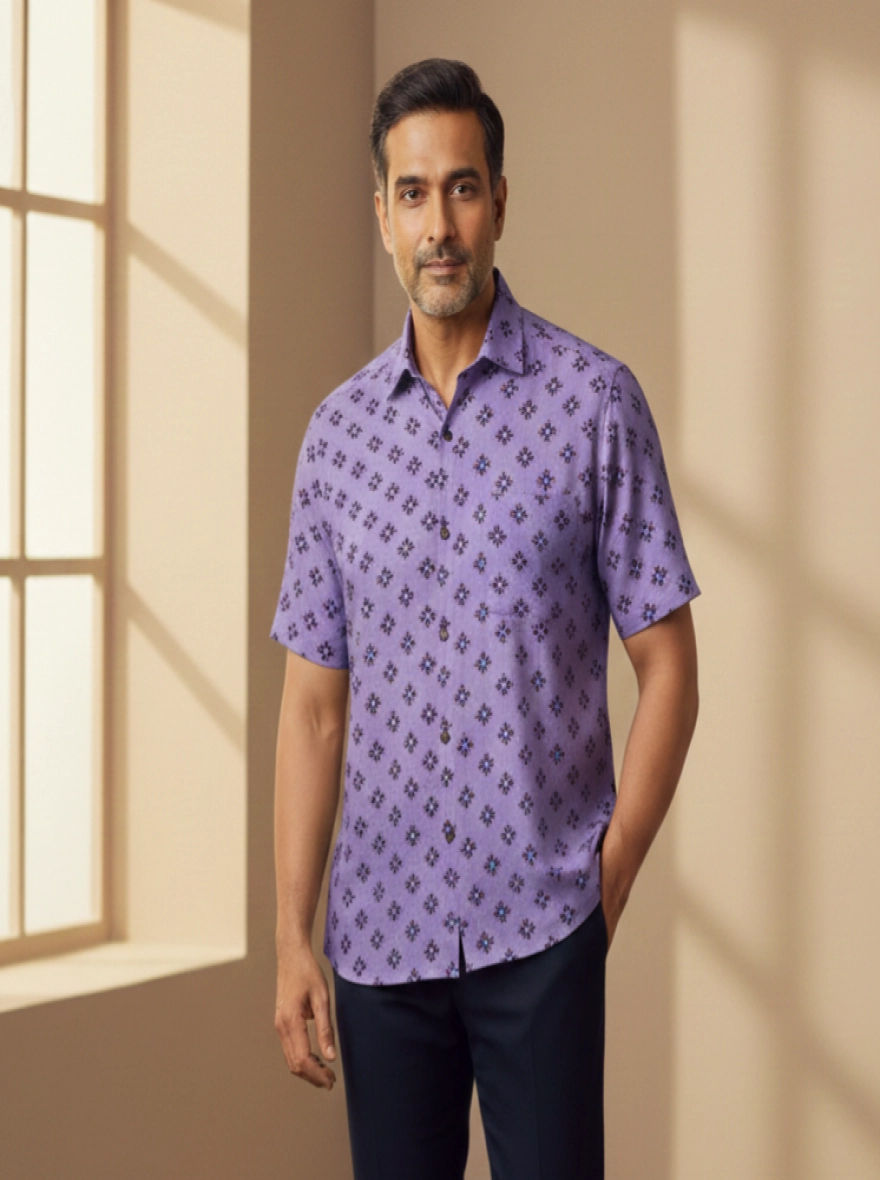 Men’s Purple Floral Blossom Taat Half Shirt