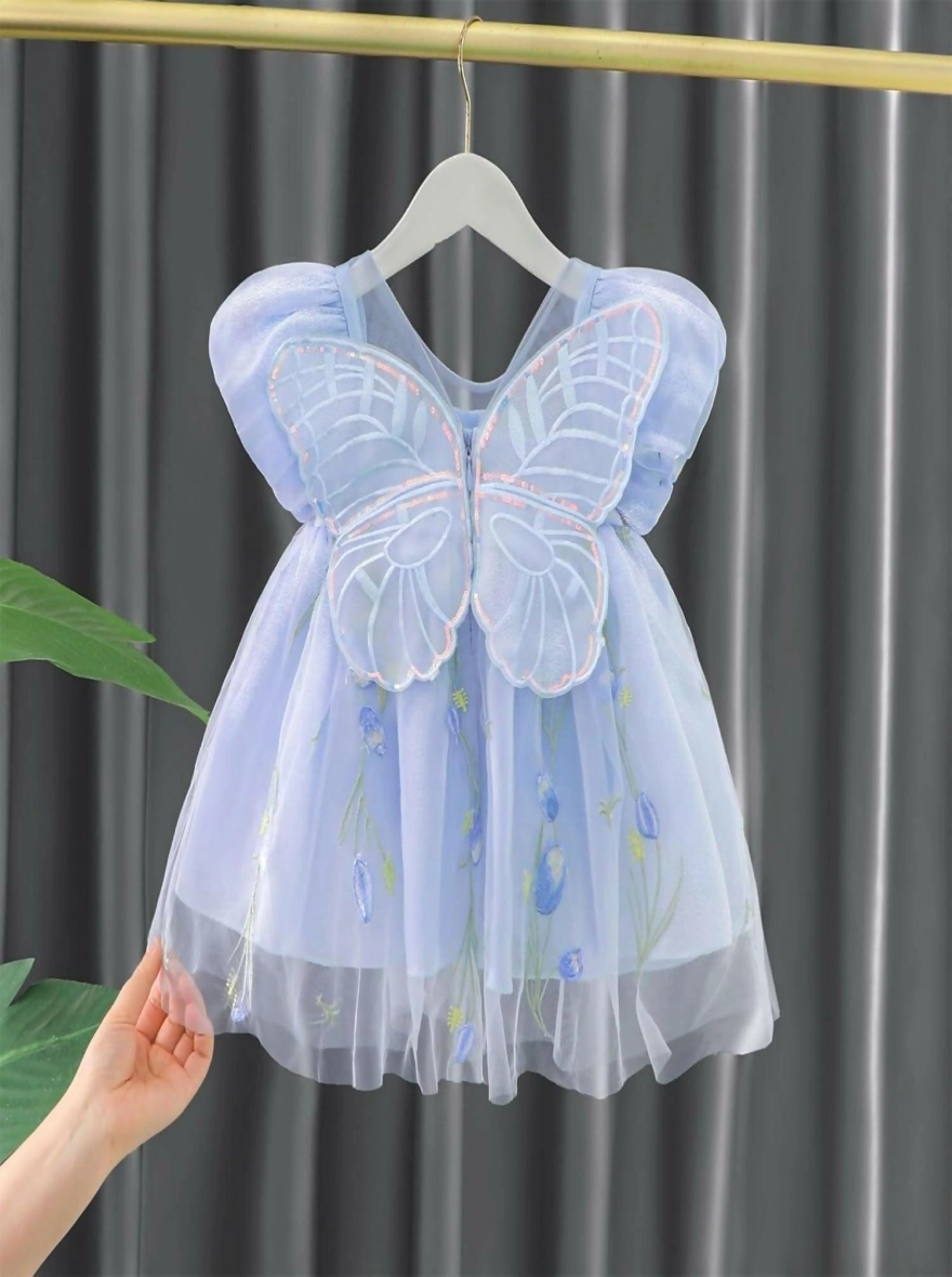 Imported Cotton Blend Tulle Butterfly Wing Frock (China)