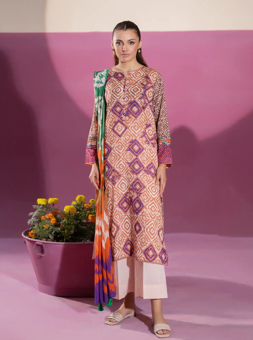 Binaas Ciel Earthy Rust & Violet – 3 Piece Digital Printed Unstitched Lawn Suit