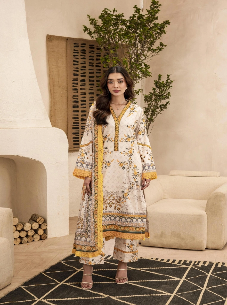 Firdous Special Edition – Ochre Sun-Kissed 3-Piece Suit-Unstitehed