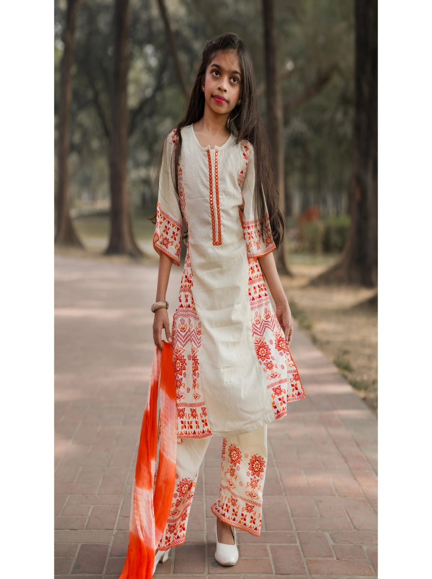 Baby Girls Soft Cotton Three-Piece Set,Screen Print & Embroidery