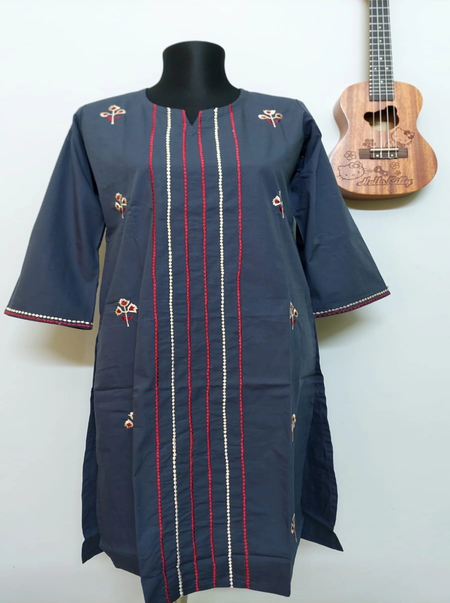 Amethyst Bloom Hand-Block Floral Cotton Kurti