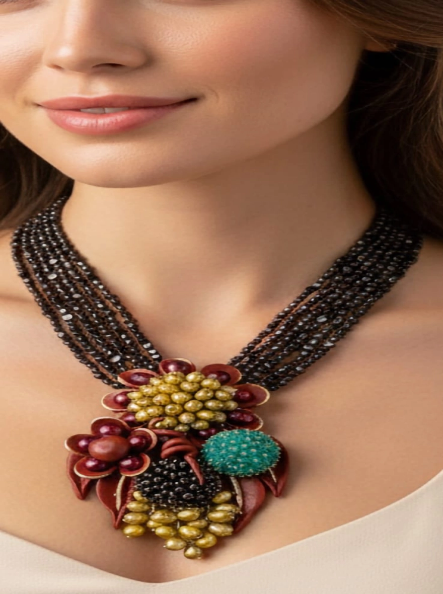 Midnight Bloom Leopid & Pearl Statement Necklace