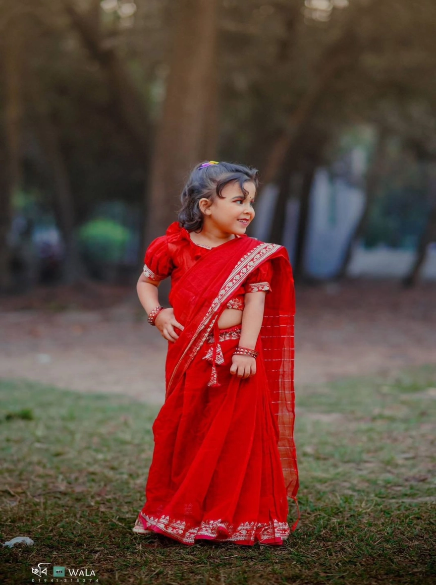 Princess Exclusive Nakshi Pair Saree - Traditional Maroon Half Silk for Women & Kids