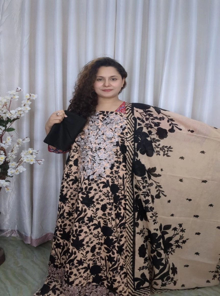 Elegant Festive Digital Printed Pure Cotton Unstitched 3-Piece Set with Embroidery & Sequence Work