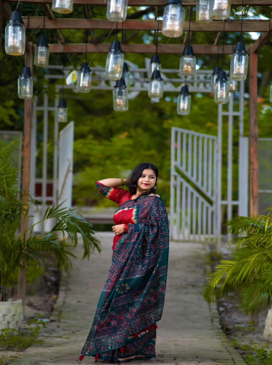 Women's Viral Chanderi Silk Saree - Artistic Butterfly & Floral Edition