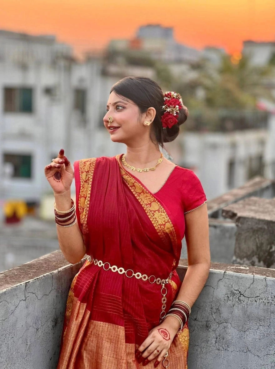 Women's Exclusive HalfSilk Nakshi Pair Saree – Elegant Maroon & Heritage Gold