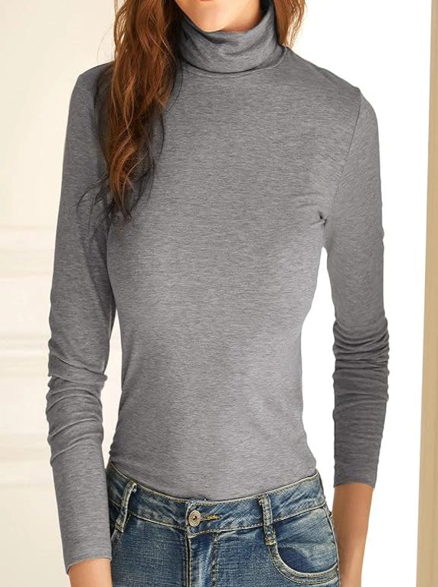 Women’s Ash Color Turtle Neck Top | High Neck Top for Women