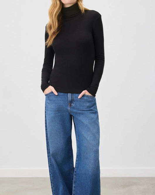 Women's Black Turtle Neck Top | Classic Slim-Fit High Neck