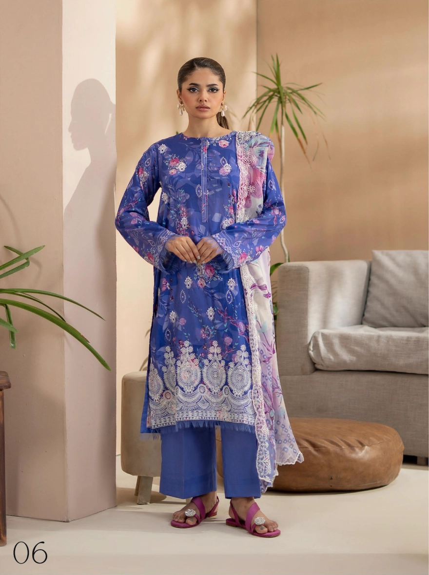 Pakistani Premium Mishaal by Gulljee – 3 Piece Printed Lawn Suit (Royal Blue)