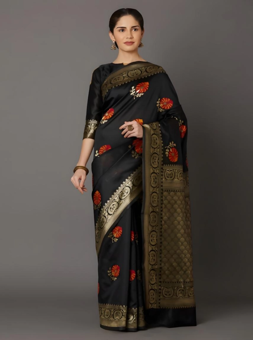 Thunder- Soft Silk Screen Printed Premium Katan Sharee with Blouse