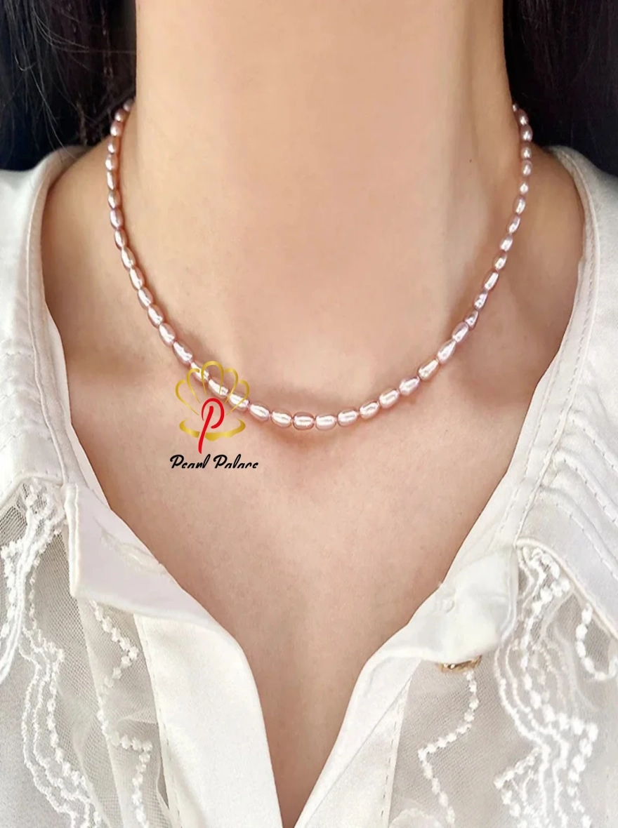Natural Freshwater Pearl 925 Sterling Silver Necklace White/ Purple Adjustable for Women