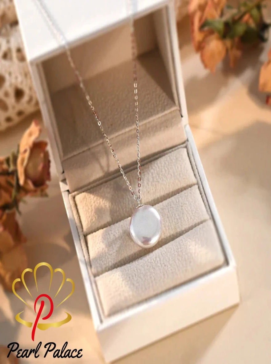 Baroque Pearl 925 Sterling Silver Necklace Fashion Freshwater Pearl Coin Pendant