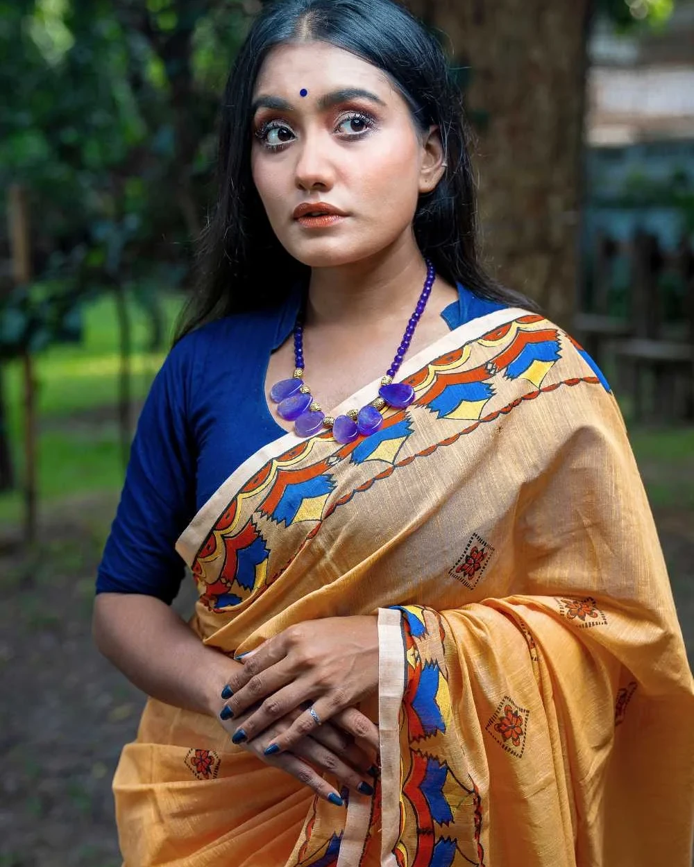 Light Orange with Floral Diamond Saree
