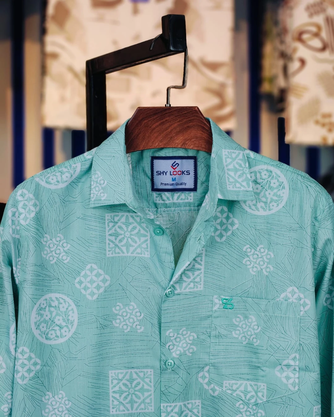 Seafoam Geometric Mandala Cotton Shirt