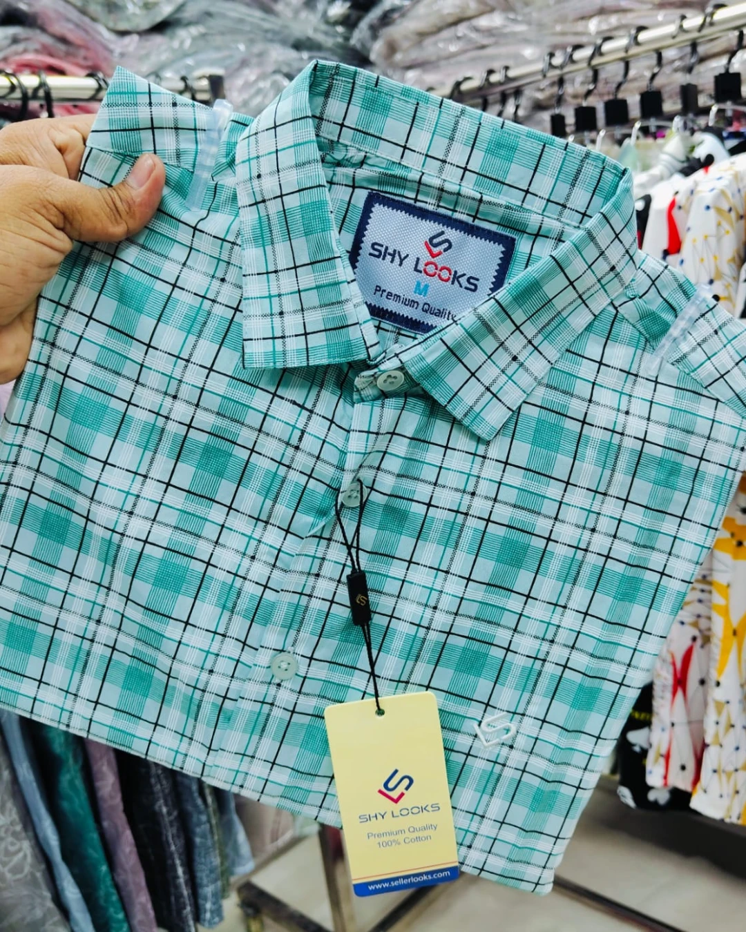 Aqua Mint Tartan Cotton Shirt
