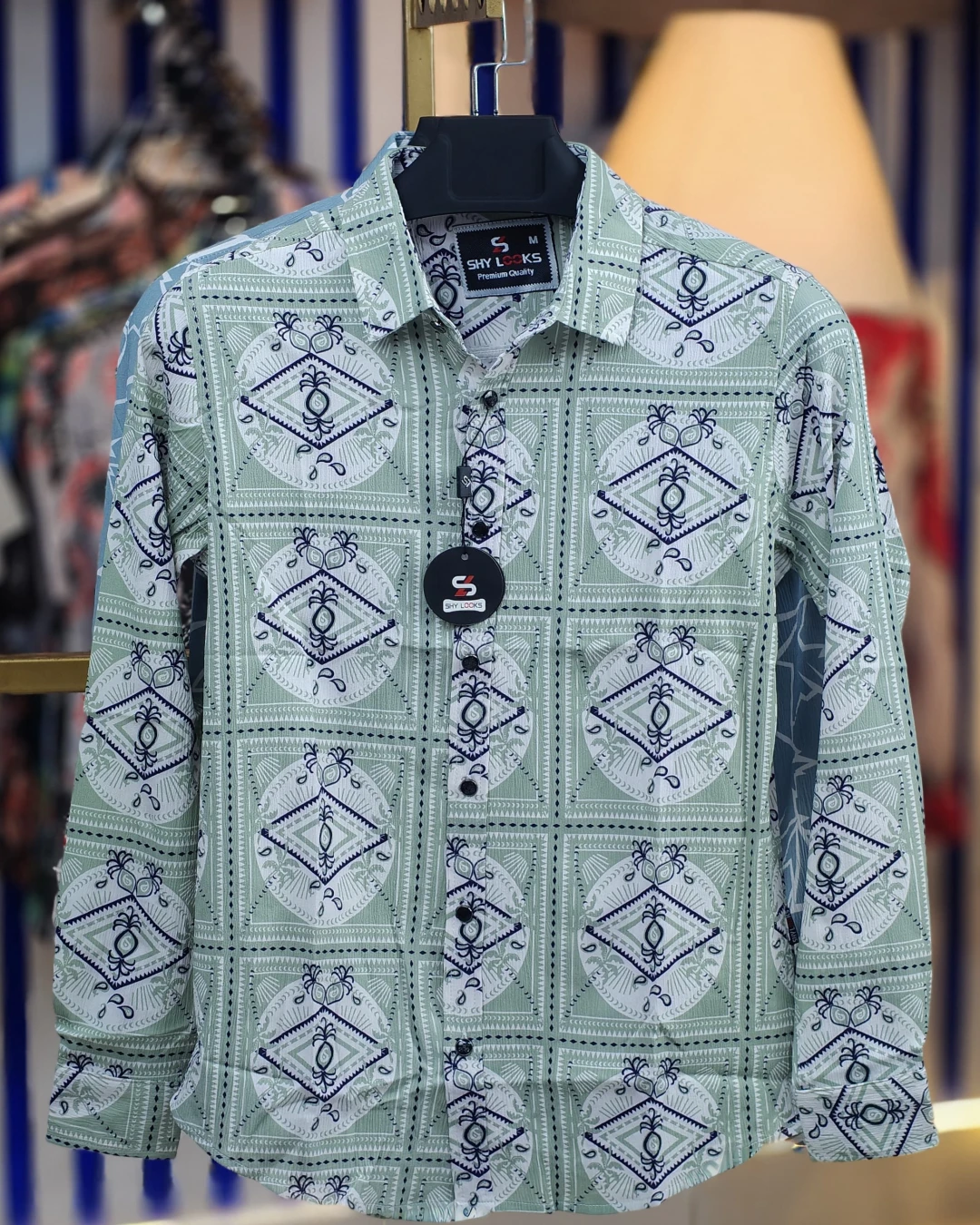 Sage Green Geometric Tile Saffron Cotton Shirt