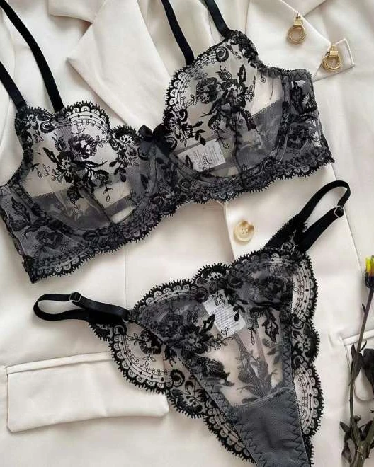 Transparent Embroidey Bra Panty Set