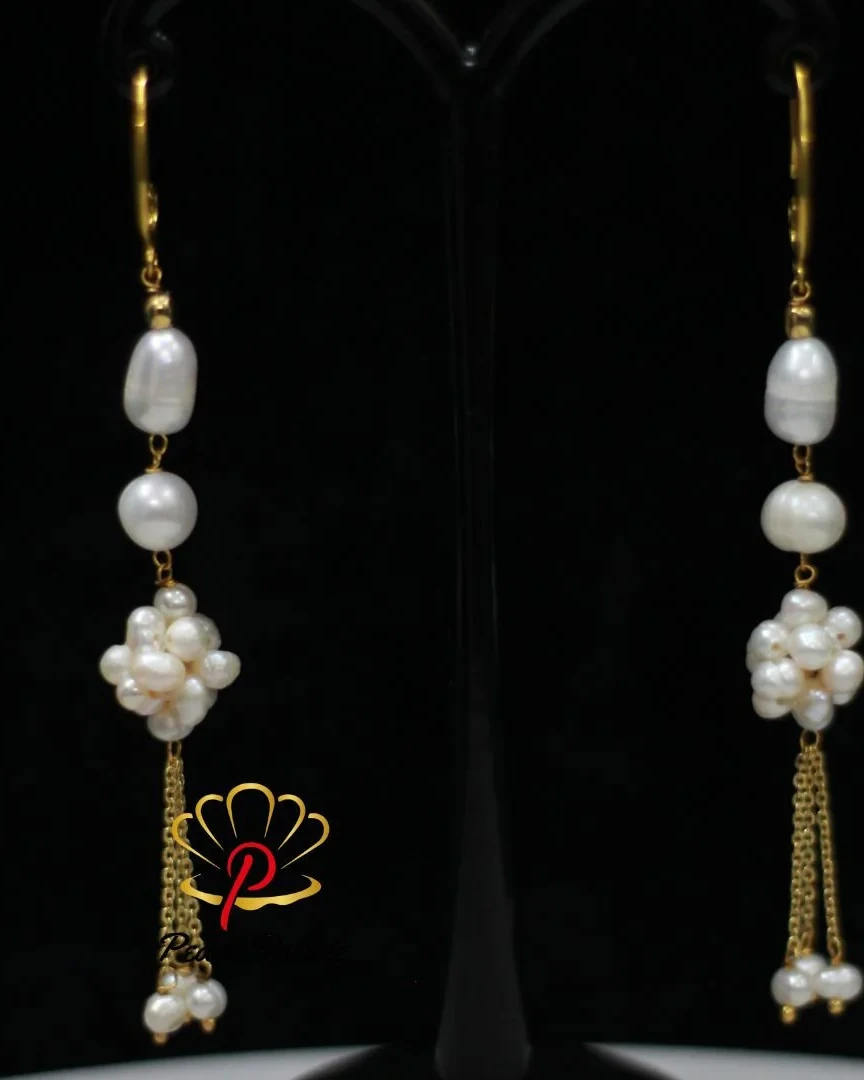 Exclusive Freshwater Pearl Earrings with Purple Rice & Round Pearls