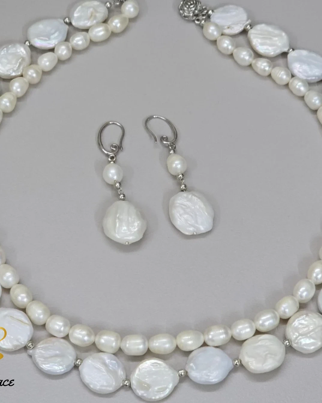 Coin pearl & Rice pearl 2 layer necklace set