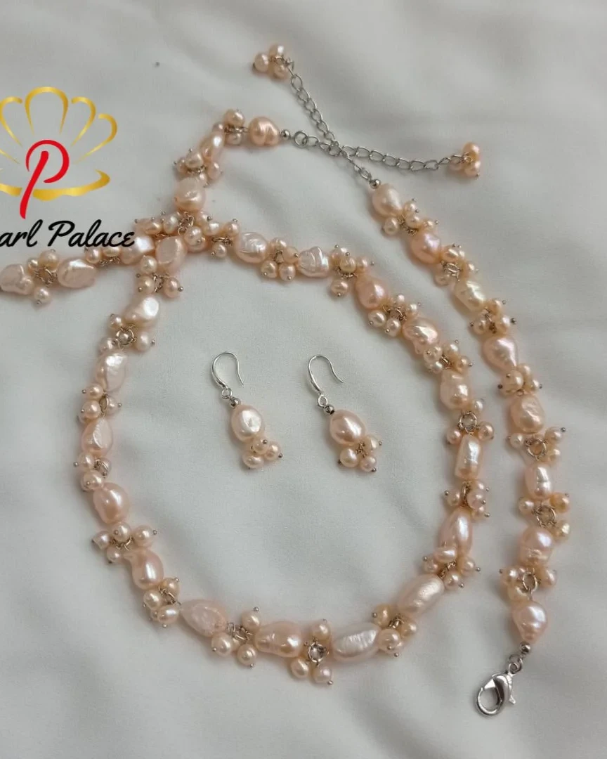 Fresh water Baroque pearl necklace set 1 layer with earrings and bracelet