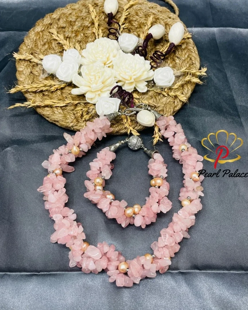 Gentle Heart: Rose Quartz Stone Necklace and Bracelets
