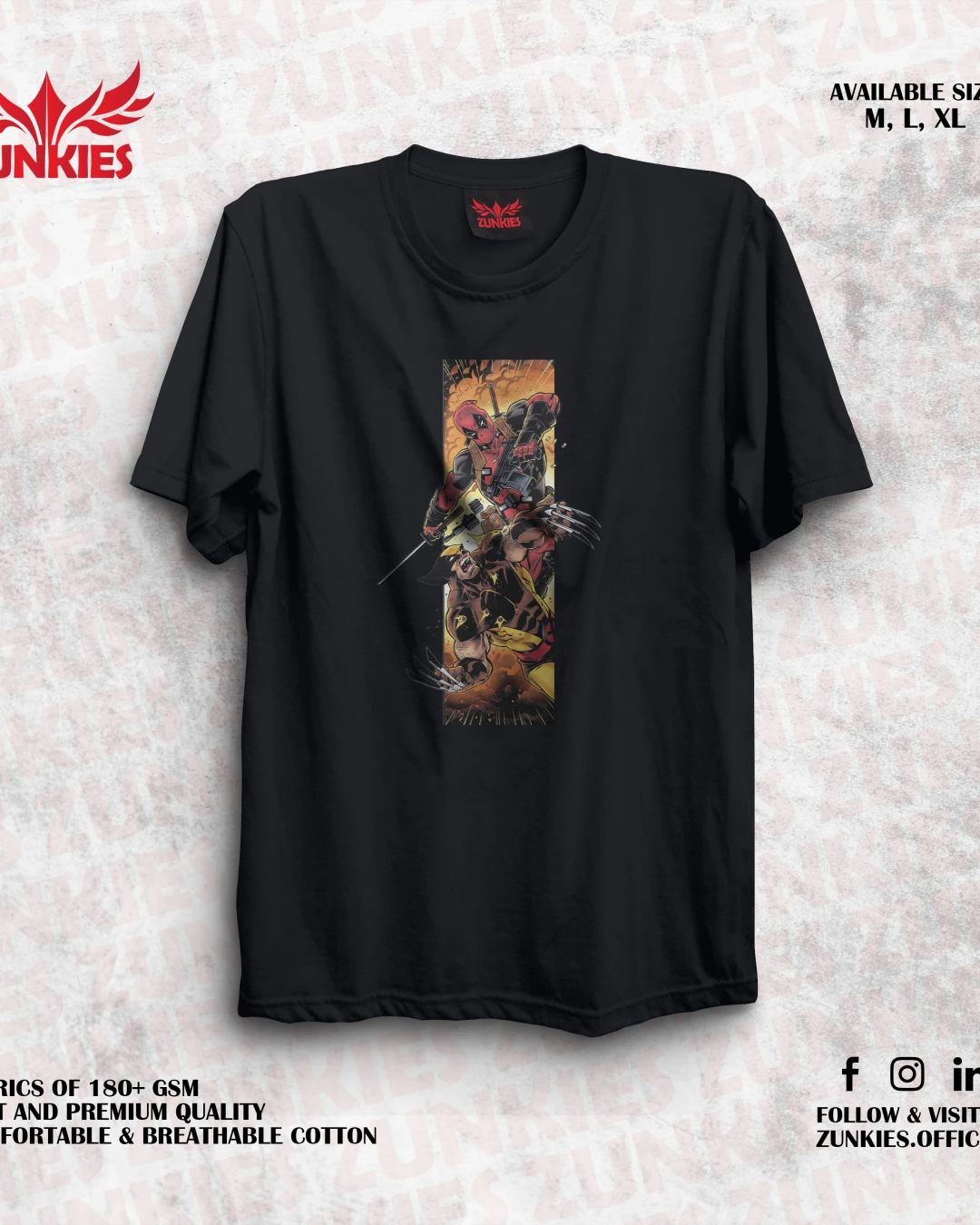 Deadpool VS Wolverine - Zunkies Oversized Drop Shoulder Black T-shirt