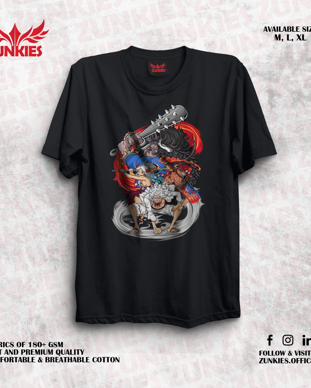 One Piece - Zunkies Oversized Drop Shoulder Black T-shirt