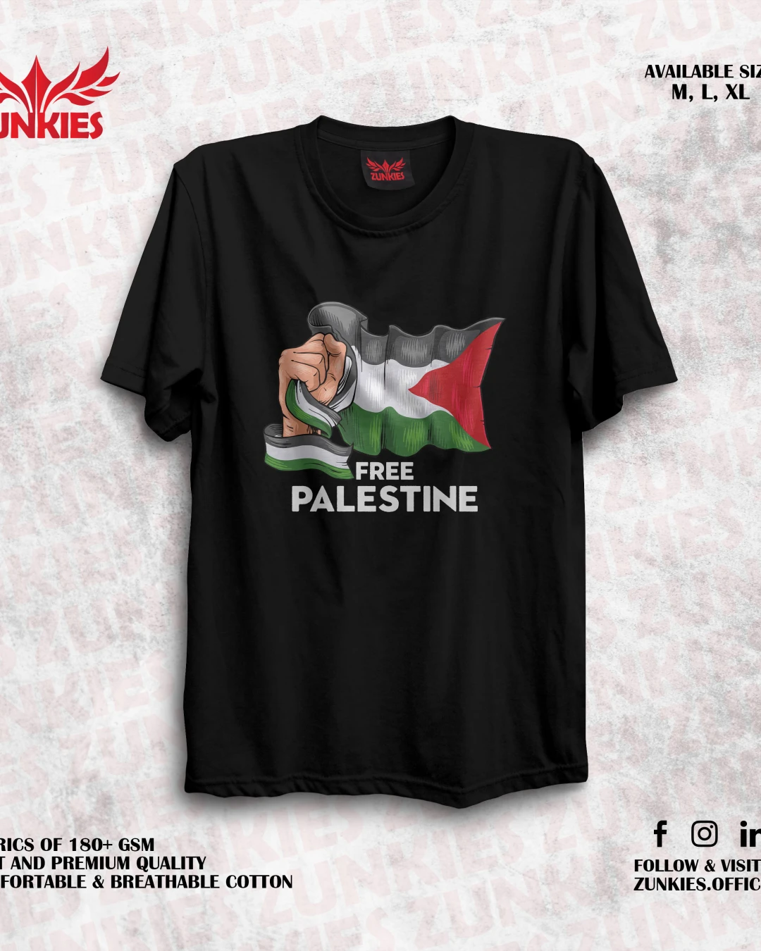 Free Palestine - Zunkies Oversized Drop Shoulder Black T-shirt