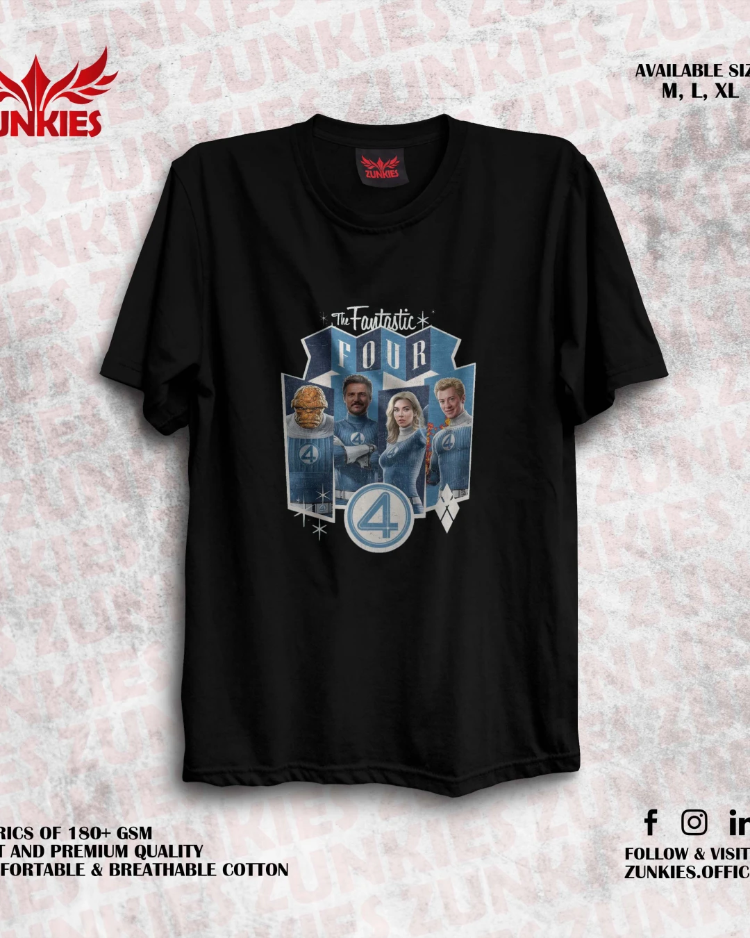 Zunkies Fantastic Four Oversized Drop Shoulder Black T-shirt-3