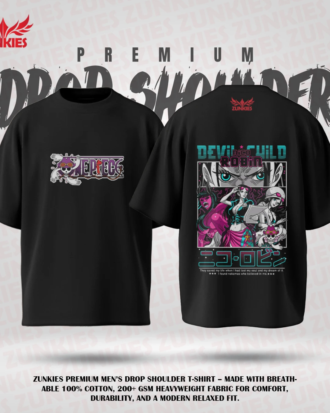 One Peace - Zunkies Premium Collection - Oversized Drop Shoulder T-shirt-12