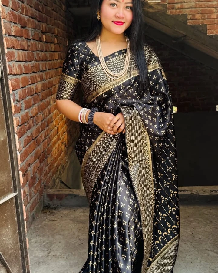 Midnight Ebony Banarasi Silk Saree